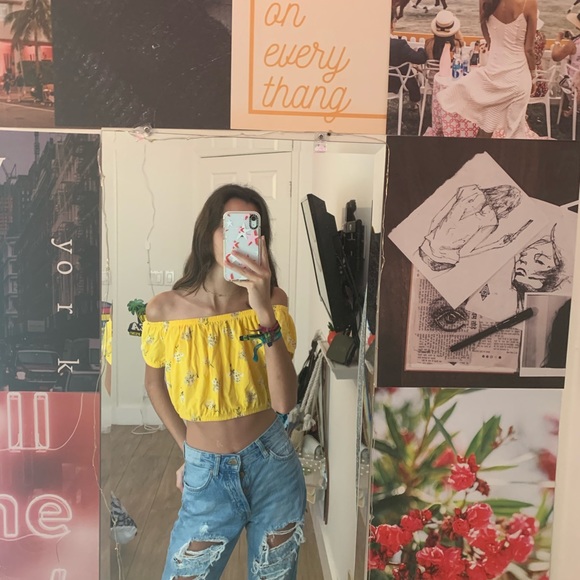 Yellow floral off the shoulder top - Picture 2 of 3